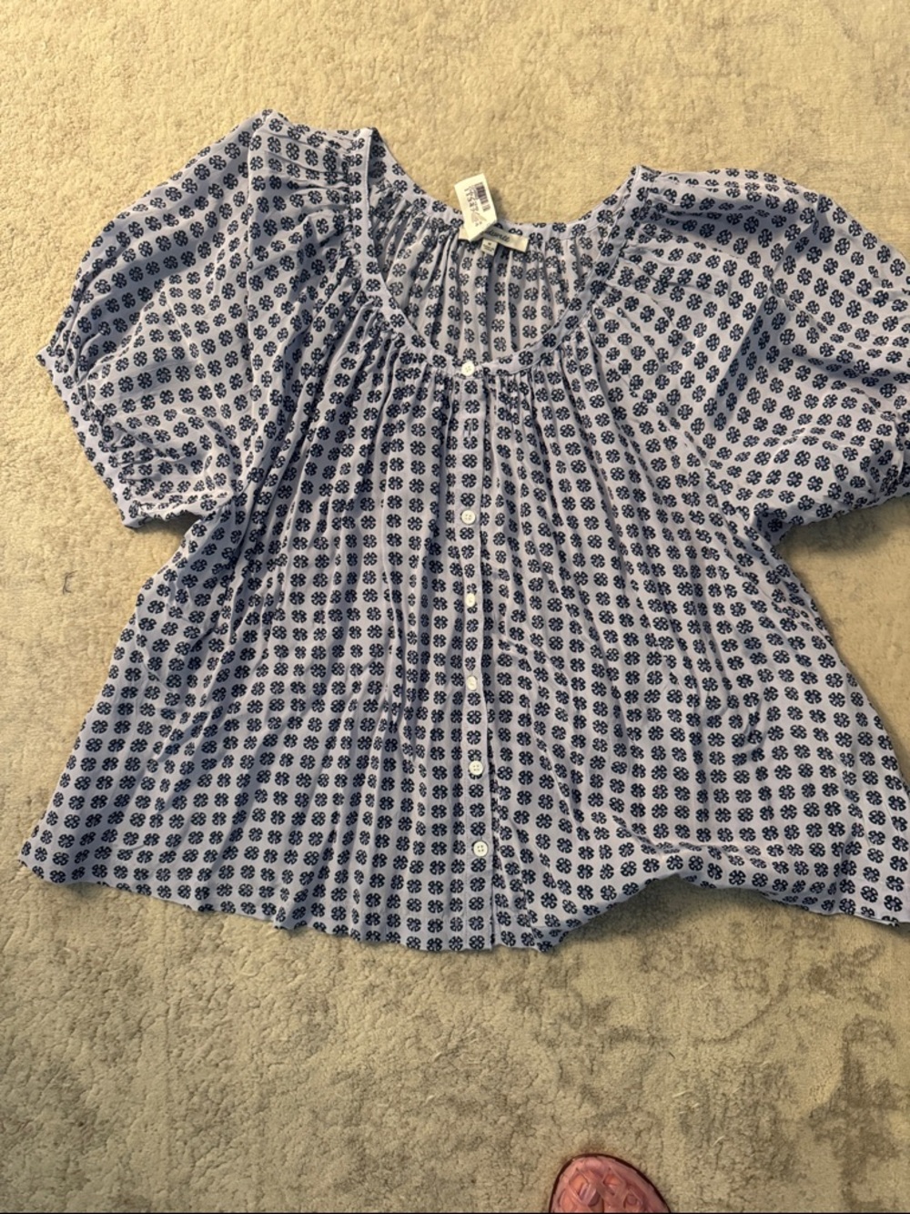 Madewell Button-Front Blue Printed Peasant Blouse